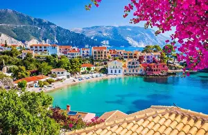 High Hill Prints: Kefalonia, Greece. Colorful village of Assos in Kefalonia