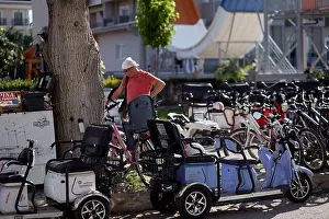 Street Market Prints: Kemer, Turkey - May 24, 2021: Street tourist market with souvenirs in the Mediterranean area