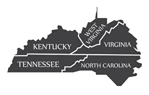 Kentucky - Tennessee - West Virginia - Virginia - North Carolina Map labelled black illustration