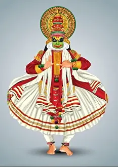Onam Prints: Kerala traditional folk dance kathakali full size vector illustration design