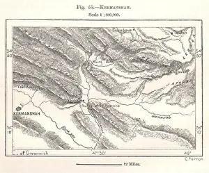 Virtue Prints: Kermanshah. Iran. Sketch map 1885 old antique vintage plan chart