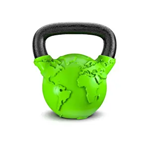 Bodybuilding Prints: Kettlebell Earth / 3D render of heavy kettlebell weight with map of Earth