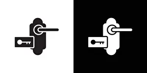 Holder Prints: Keycard access icon Black line art vector in black and white outline set collection sign