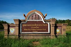 Conflicts Prints: Khao Phra Wihan National Park sign, Sisaket Province, Issan, Thailand. credit: Kraig Lieb