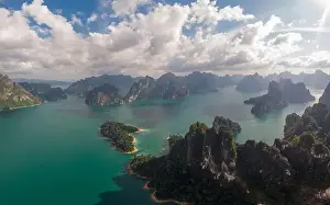 Thani Prints: Khao Sok Thailand, drone aerial view over the lake