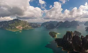 Thani Prints: Khao Sok Thailand, drone aerial view over the lake