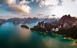 Drone Landscape Prints: Khao Sok Thailand, drone aerial view over the lake