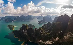 Drone Landscape Prints: Khao Sok Thailand, drone aerial view over the lake