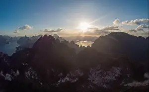 Drone Landscape Prints: Khao Sok Thailand, drone aerial view over the lake