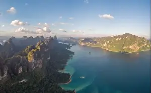 Drone Landscape Prints: Khao Sok Thailand, drone aerial view over the lake