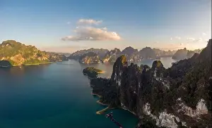 Drone Landscape Prints: Khao Sok Thailand, drone aerial view over the lake