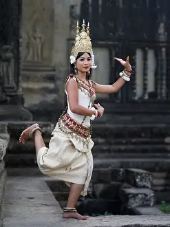 Khmer Prints: Khmer dancer in Apsara costume at Angkor Wat Temple, Siem Reap, Cambodia