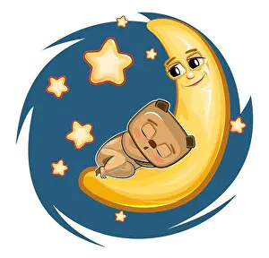 Asleep Prints: Kid Bear sleeps on the moon. Dreaming a dream