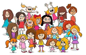 Elementary School Prints: kid or teen cartoon girls characters group
