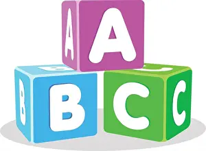 Spell Prints: kids childrens fun stacked abc letter wood wooden educational building blocks vector isolated on transparent background