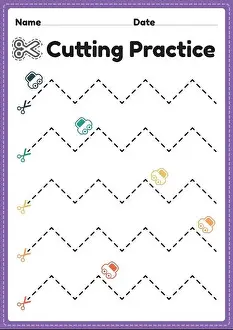 Home School Prints: Kids cutting activity for preschool and kindergarten children to cut the paper with scissors to improve motor skills
