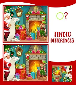 Fireplace Prints: Kids find ten differences Christmas game