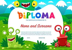 Diploma Prints: Kids diploma cartoon monster characters