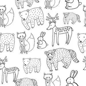 Raccoon Prints: Kids drawing of animals - seamless pattern