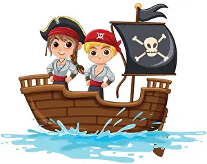 Playtime Prints: Two kids dressed as pirates on a ship