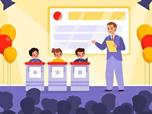 Presenter Prints: Kids quiz TV show. Intellectual game contest