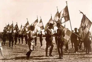 Historic Image Prints: King Constantine decorating the victorious war flags outside Kütahya, 1921