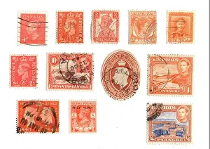 Nigeria Prints: King George VI postage stamps from around the world isolated on a white background