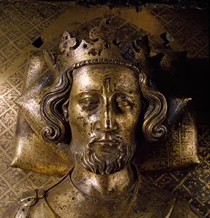 Gilt Prints: King Henry III bronze effigy on tomb, Westminster Abbey London England