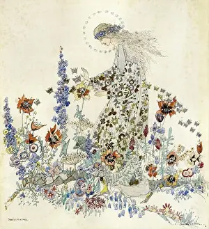 Painters Prints: King Jessie Marion - Beauty in the Beast's Garden - British School - 19th Century