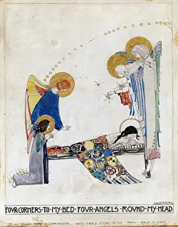 Painters Prints: King Jessie Marion - Four Corners to My Bed Four Angels Round My Head - British School - 19th Century