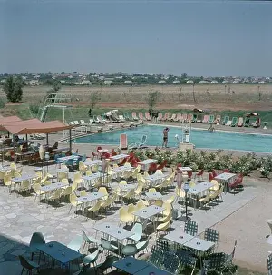 Stay Prints: Kirjat Gat. Hotel Avia: view of the terrace and the outdoor swimming pool Date: undated Location: Israel