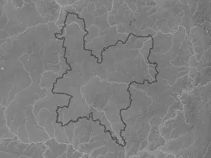 Eurasia Prints: Kirov, region of Russia. Grayscale elevation map with lakes and rivers