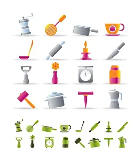 Saucepan Prints: Kitchen and household tools icons - vector icon set
