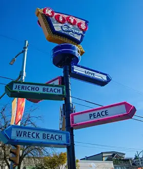 Downtown Vancouver Prints: The Kits Corner neon sign along West 4th Avenue in Kitsilano, Vancouver, BC