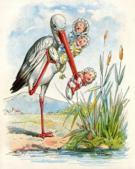 Offspring Prints: kitsch/cards/souvenir, stork bringing babies