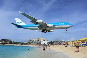 Sunset Beach Prints: A KLM Boeing 747 landing at the famous Princess Juliana International Airport in St