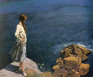 Knight Dame Laura - at the Edge of the Cliff - British School - 19th Century