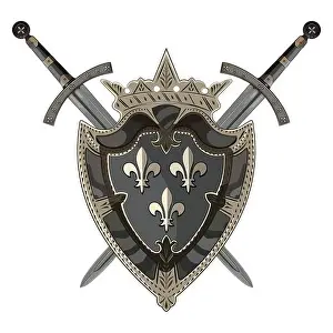 Brave Prints: Knight sword. Two crossed knight of the sword and medieval heraldic shield