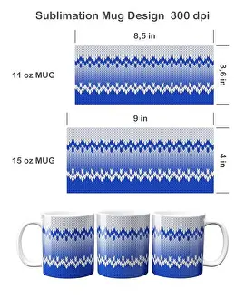Decal Prints: Knitted ombre pattern. Sublimation template for 11 oz and 15 oz coffee mug