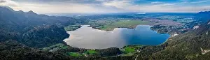 Kochel Prints: Kochelsee Lake Bavaria. Aerial Drone Panorama in Autumn