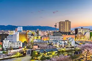 Kofu, Yamanashi, Japan downtown cityscape in springtime at dusk