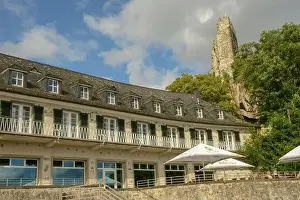 Rhein Prints: Königswinter, Germany - 20 September 2021: Drachenfels ruin and restaurant over Königswinter on Germany