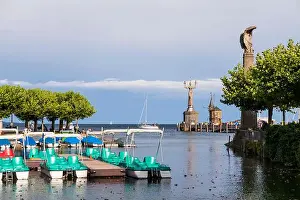 Baden Wuerttemberg Prints: Konstanz at Lake Constance with pedal boats and port entrance