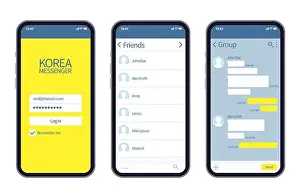 Texting Prints: Korean messenger. Kakao talk interface with chat boxes