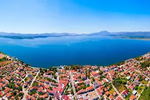Fethiye Prints: Koycegiz town and Koycegiz lake aerial panoramic view in Mugla Province in Turkey