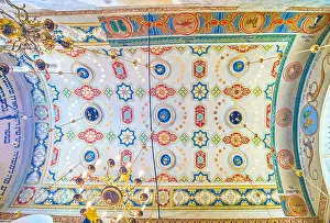 Synagogue Prints: KRAKOW, POLAND - JUNE 21, 2018: The beautiful ceiling of Remah Synagogue decorated with colorful geometrical patterns