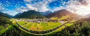Julian Alps Prints: Kranjska Gora town in Slovenia at summer with beautiful nature and mountains in the background