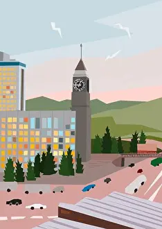 Siberia Prints: Krasnoyarsk Clock Tower is located in the center of Krasnoyarsk city in Russia