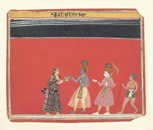 Madhya Pradesh Prints: Krishna Accepts an Offering from the Hunchbacked Woman Trivakra: Page from a Bhagavata Purana Series