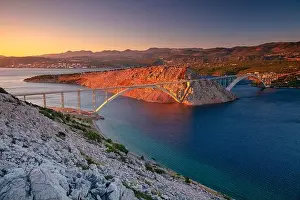 Krk Bridge, Croatia. Image of Krk Bridge which connects the Croatian island of Krk with the mainland at beautiful summer sunset